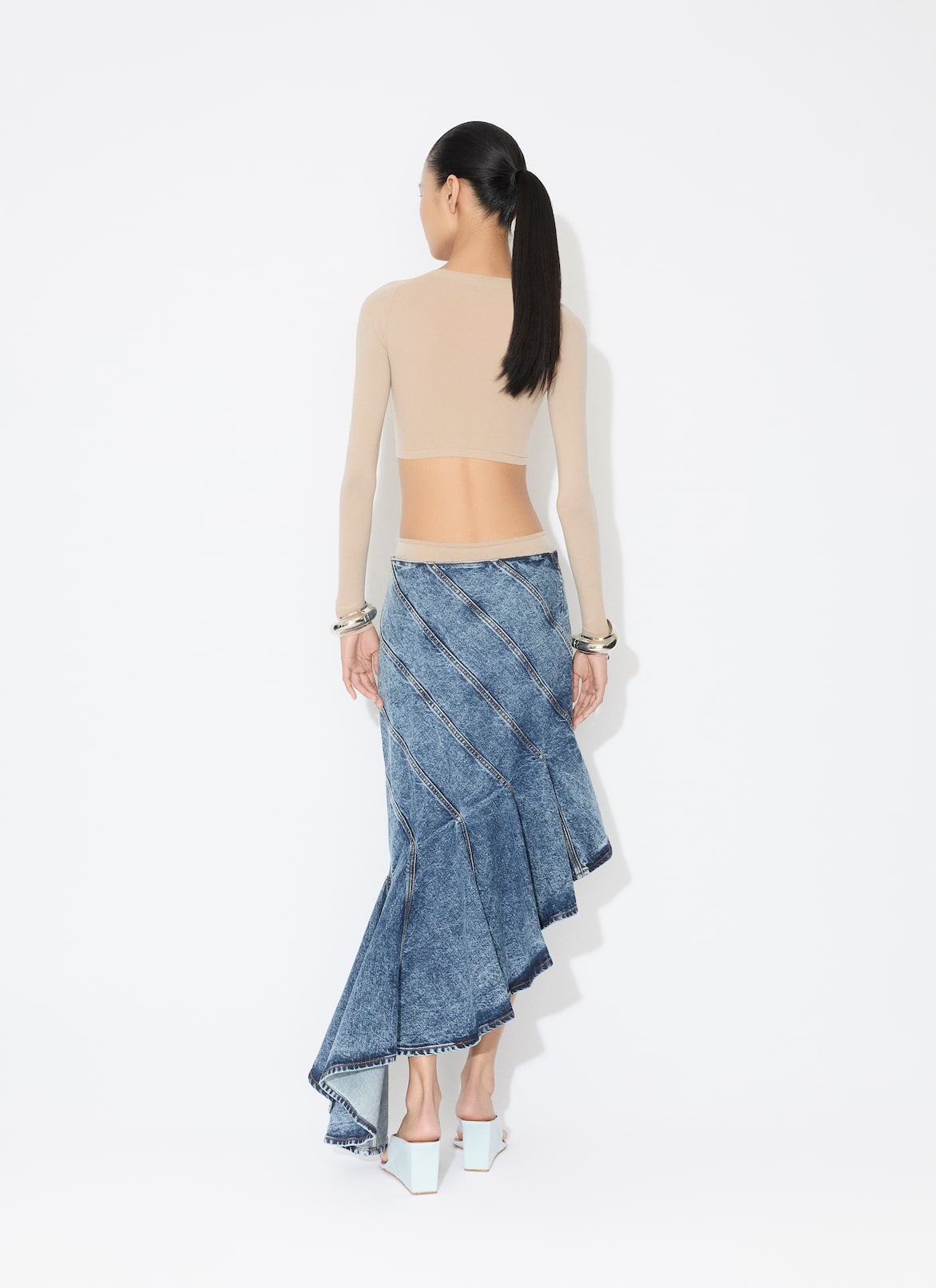 DENIM SPIRAL SKIRT ALAÏA BLUE DENIM SPIRAL SKIRT